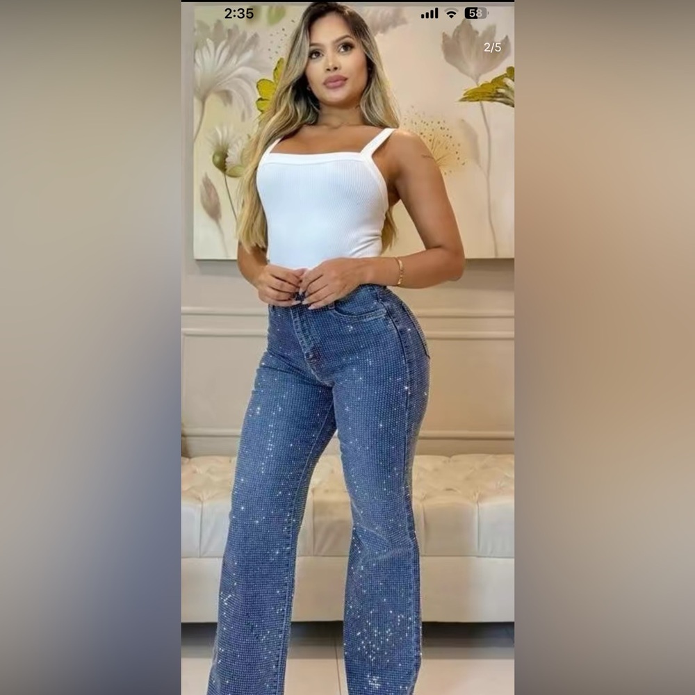 Elegant Rhinestone Blue Jeans